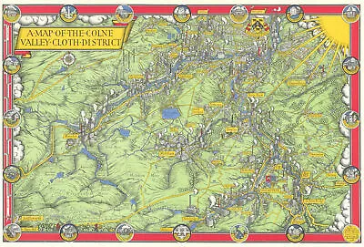 The Colne Valley Cloth District Pictorial Map. Huddersfield. Macdonald Gill 1946 • $174.20