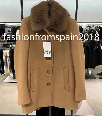 Zara New Woman Wool Blend Coat With Faux Fur Collar Camel Xs-xl 2117/102 • $139.88