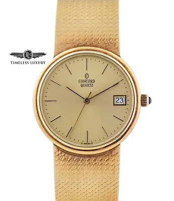 Men's Concord Mariner 2088214 14k Yellow Gold 34mm Gold Dial Quartz Dress Watch • $5999