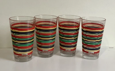 $28 • Buy Set Of Four 4 Fiestaware FIESTA Libbey Striped Drinking Glasses 6”