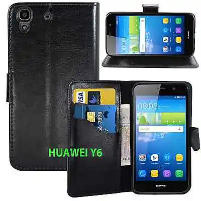 New Black Wallet Leather Gel Case With Card Slot For Huawei Y6  2019 Uk • £3.35
