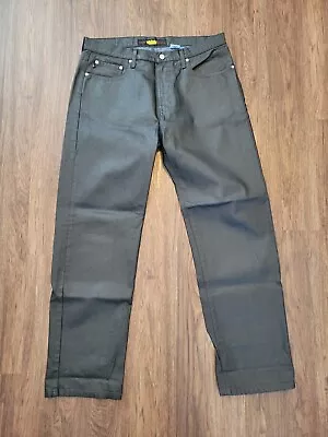 Todd Oldham Vintage Leather Style Cotton Denim Mens Black Jeans Sz 34 Baggy Punk • $59.99