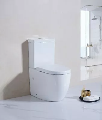 NEW IMPROVED SWIRL Closed Coupled Toilet WC Modern Flush To Wall Soft Close Pan • £210