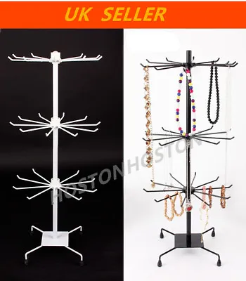 Rotating Metal 3/7 Tiers Stand Rack Jewelry Necklace Keyring Display 30/70 Hooks • £13.99