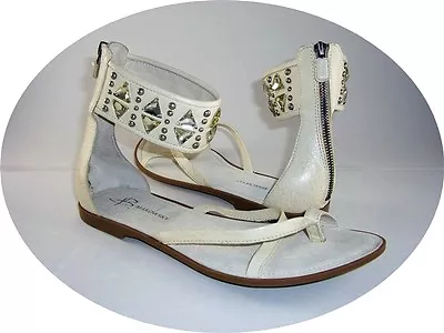 B. Makowsky Women's Vera Ankle Vamp Toe Loop Sandals Off White Leather 8.5 M • $59.50