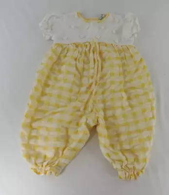 Vintage 80s Baby Girl Yellow & White Short Sleeve One Piece Romper 6-9 Month-EUC • $12.99
