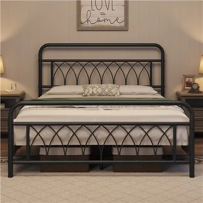 3ft/4ft6 Metal Bed Frame Platform Bed With Storage/High Headboard  Black/White • £65.88