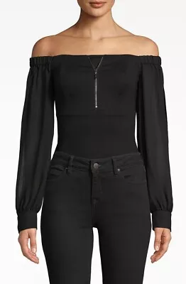 Nicole Miller Artelier BLACK Ponte Combo Bodysuit US Petite • $25.43