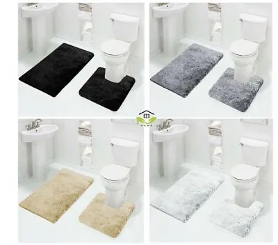 Bath Toilet Set Non Slip Water Absorbent Soft Romany Glitter Caravan Mat 50x80 • £23