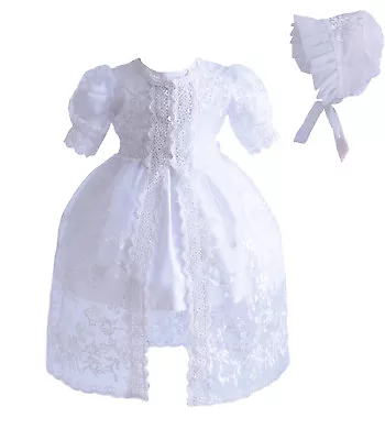 £25.99 • Buy Baby 3 Piece White Lace Christening Gown Party Dress 0 3 6 12 18 24 Months