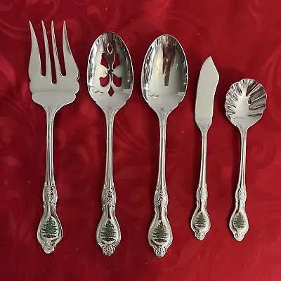 Spode Christmas Tree Stainless 18/10 Hostess Set 5pieces By Wallace Near Mint • $100