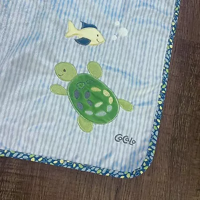 Cocalo Turtle Reef Reversible Blue Green Stripe Baby Blanket Throw 30 X40  Fish • $18.50