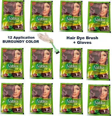 12 Application Sachets  Gloves Brush Dabur Vatika BURGUNDY Henna Hair Dye Color • $7.99