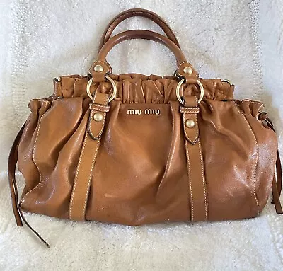 Miu Miu By Prada Vitello Lux Brown Leather Satchel Handbag • $275