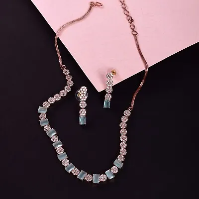 Indian Wedding Bridal Bollywood American Diamond CZ Choker AD Necklace Set • $21.99