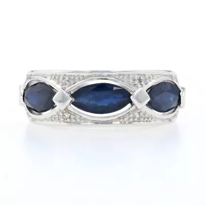 White Gold Sapphire & Diamond Three-Stone Band - 14k Marquise Cut 2.02ctw Ring • $599.99