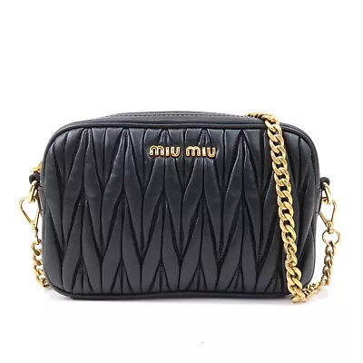 Auth MIU MIU Matelasse Chain Shoulder Bag Black Leather 5BH118 Used • $667.80