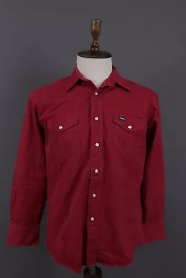 Vintage Wrangler Red Long Sleeve Pockets Snap Overshirt Shirt Size L • $37.49