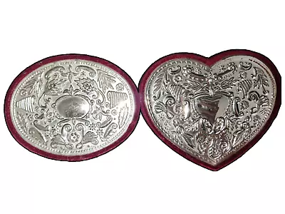 Vtg Godinger 3  Velvet Red& Silver Jewelry Box Set Of-2 Trinket & Ring Storage • $14