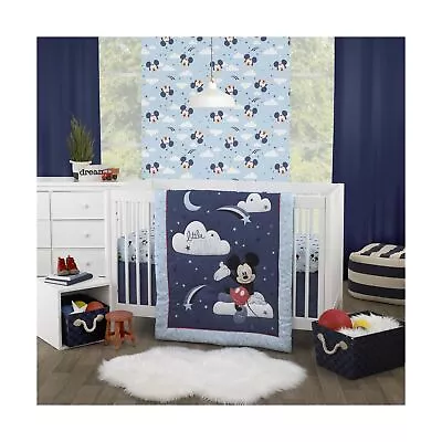 Disney Mickey Mouse Little Star Blue Navy And White Cloud Moon And Stars 3 P... • $74.11