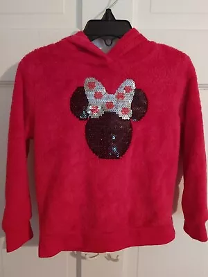 Disney Red & Black Minnie Mouse Sequined Jumping Beans Faux Fur Hoodie Sz 2T • $11.99