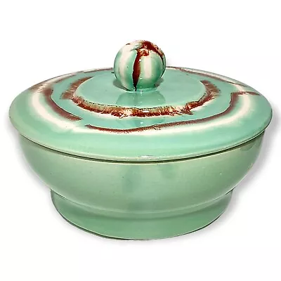 Vintage Mid-Century Pottery Handmade Dish W Lid One Of A Kind Original Green Brn • $49