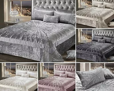 Luxury Crushed Velvet Quilted Diamante Bedspread Comforter Single Double King • £8.95