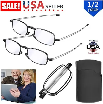 $10.34 • Buy 2 ×  Folding Anti-Blue Light Reading Glasses Metal Compact  Portable W/ Case USA