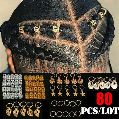 80Pcs Hair Jewelry Braid Rings Cuffs Decor Pendants Dreadlocks Beads Accessories • £4.19