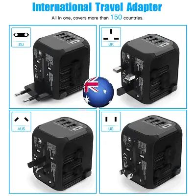 $22.96 • Buy World Travel Adapter 3 USB & Type-C Port Charger US/UK/EU/AU Plug Converter RL