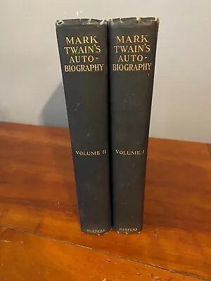 1924 MARK TWAIN'S AUTOBIOGRAPHY I And II- 2 VOLS - Intro By Albert Bigelow Paine • $34.99