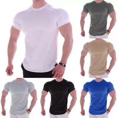 Quick Dry Compression Tops For Men Short Sleeve Tight Fit Shirt For Gym • £10.42