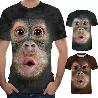 Funny 3D Monkey Face Gorilla T-Shirt Orangutan Cosplay Short Sleeve Shirt Summer • $13.99