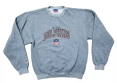 Vintage Champion Miami Dolphins Sweatshirt Size Large Crewneck Pullover Gray • $20.39