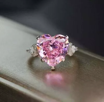 3.50CT Heart Shape Lab Created Pink Sapphire Engagement Ring 925 Sterling Silver • $99.53