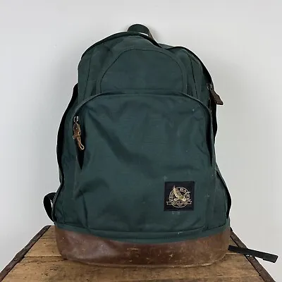 $29.99 • Buy Vintage Eddie Bauer Backpack Leather Bottom Canvas Green Bag Hiking