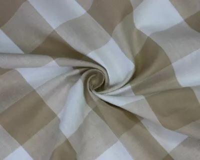 Beige And White Large Gingham PURE COTTON Checkered Fabric - Width 143CM/56  • £6.50