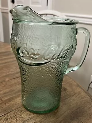 Vintage Coca Cola Georgia Green Pebbled Glass Pitcher Coke Large 9.5  Tall • $34.99