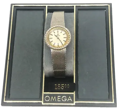 Vintage Ladies Omega Solid 14k White Gold 485 17J Mechanical Watch Mesh Band • $475