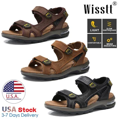 Mens Leather Sandals Sports Walking Fisherman Beach Water Shoes Summer Air Soft • $29.99