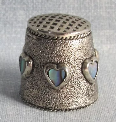 Vintage Metal Sewing Thimble 6 Embossed Hearts With Abalone Shell Inlay • $4.99