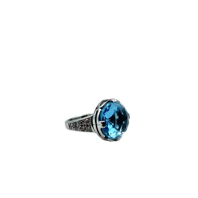 $2999.99 • Buy BVLGARI Parentesi Cocktail Ring In 18K White Gold Blue Topaz, Diamonds Size 6.25