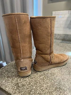 UGG Classic Tall Boot Chestnut Suede Sheepskin Shearling Size 10-READ • $20