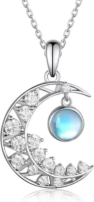 925 Sterling Silver Moonstone Moon Pendant Necklace Jewelry Gift For Women Girl • $64.99