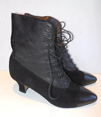 AUTH SESTO MEUCCI Women's BLACK LEATHER/SUEDE LACE UP BOOTIES-Sz 8.5-ITALY- RARE • $39.99