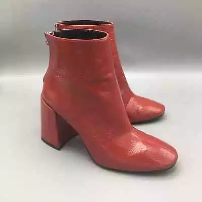 Red Zara Chunky Heel Vinyl Ankle Boots Size 35 • $39