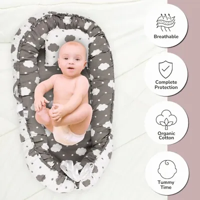 Cozy Infant Rest Lounger: Portable Nest - Grey Cloud Design • $38