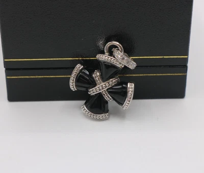 $64.99 • Buy Judith Ripka Sterling Silver Black Onyx CZ Cross Enhancer Pendant *Pre-Owned*