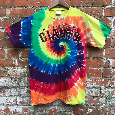 SF Giants Tie-Dye T Shirt Men’s Medium USA Baseball Loud Bright Rainbow Swirl • £15.99