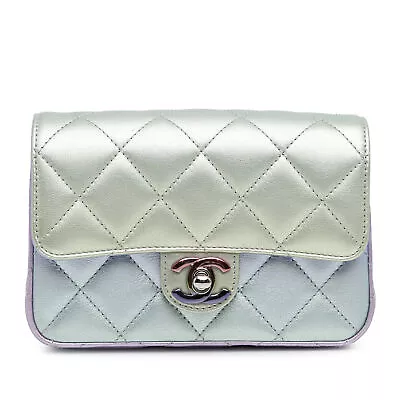 Authenticated Chanel Iridescent Lambskin Wristlet Green Light Leather Clutch Bag • $3515.49